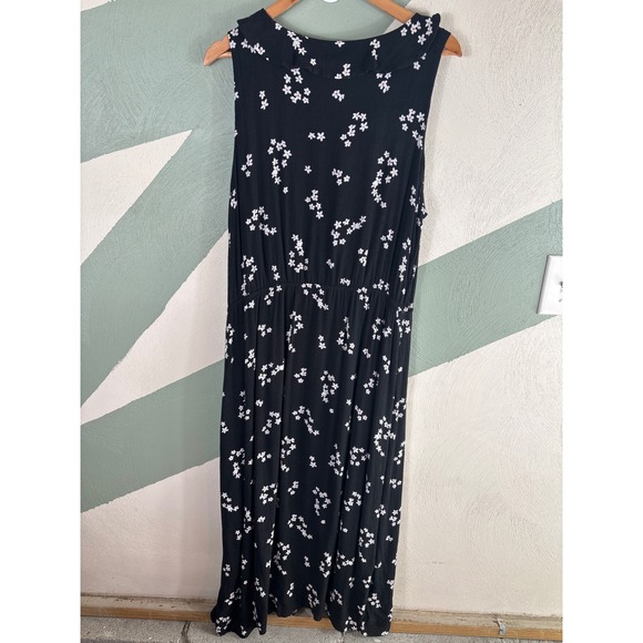 J. Jill Women's Size Large Black Floral Faux Wrap Ruffle Sleeveless Maxi Dress - Picture 12 of 13